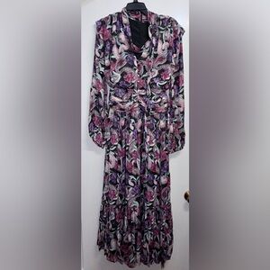 BCBGMaxAzria Purple Paisley Long-Sleeve Maxi Dress